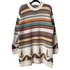 Vintage Woolrich Sweater Mens Medium Southwestern Striped Rolled Neck Fisherman
